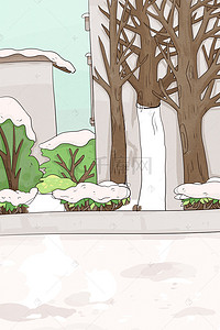 下雪啦背景图片_雪景-房子和树手绘