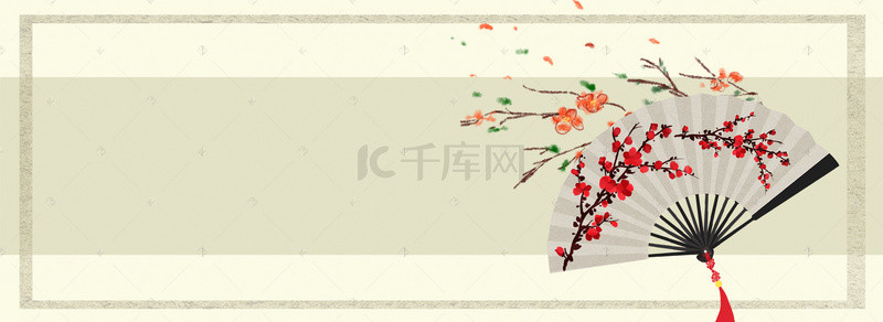 花朵中式背景图片_中式扇子几何绿色banner