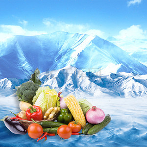 水果淘宝主图背景图片_蓝色雪山冰箱家电PSD分层主图背景素材