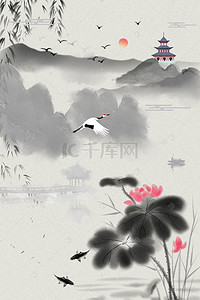 玄关无框画背景图片_中国风山水意境装饰画