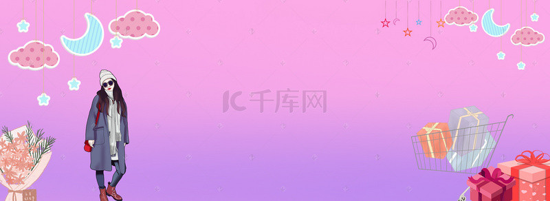 紫红色少女banner背景图片