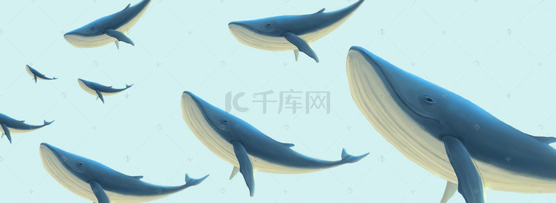 鲸鱼清新背景图片_卡通手绘清新蓝色鲸鱼背景