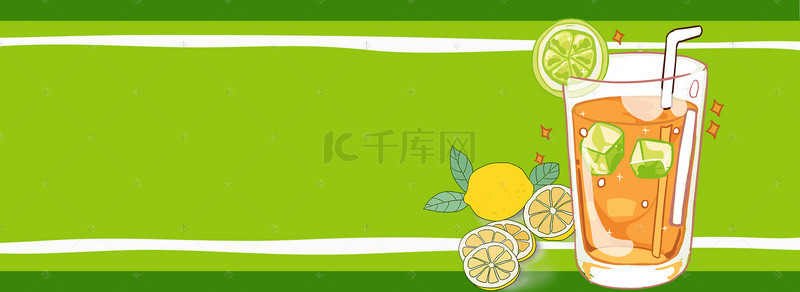 绿色背景图片_冷饮卡通手绘绿色banner