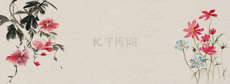 手绘风花卉背景图片_中国古风花卉banner