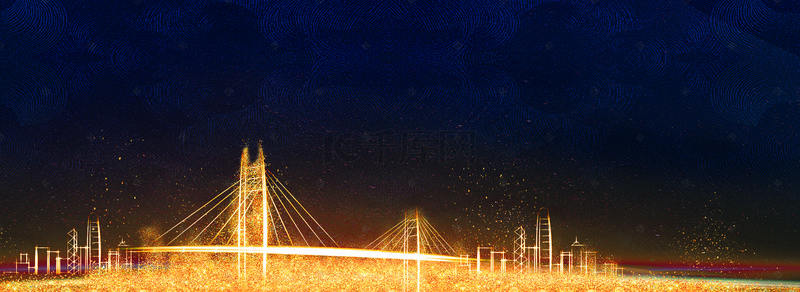 喷溅粉末背景图片_黑金配色夜晚的大桥年会盛典banner