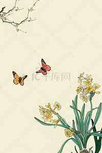 花卉海报创意背景图片_中国风复古工笔画海报背景