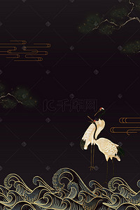 日式夏季文本框背景图片_和风日式仙鹤广告背景
