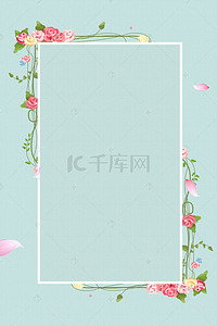 少女骑单车背景图片_浅绿色手绘春季上新图形边框花卉背景
