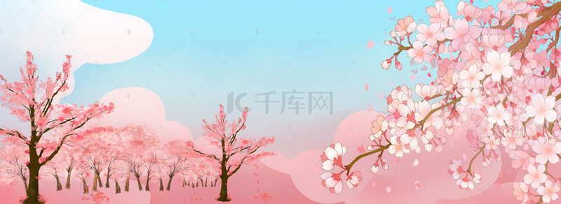 粉色，樱花背景图片_浪漫简约手绘粉色樱花风景