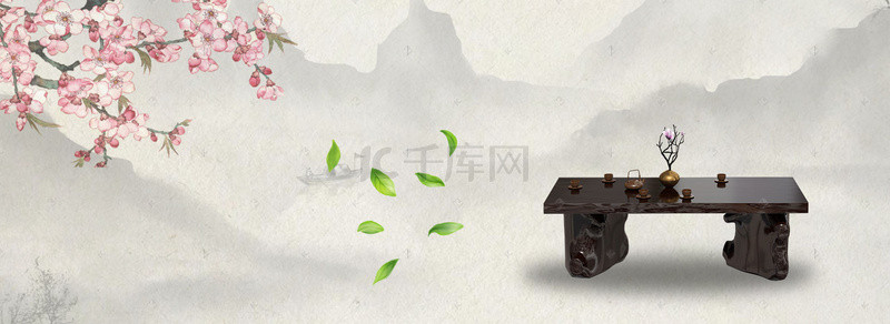 中国风茶壶手绘背景图片_茶文化中式海报banner