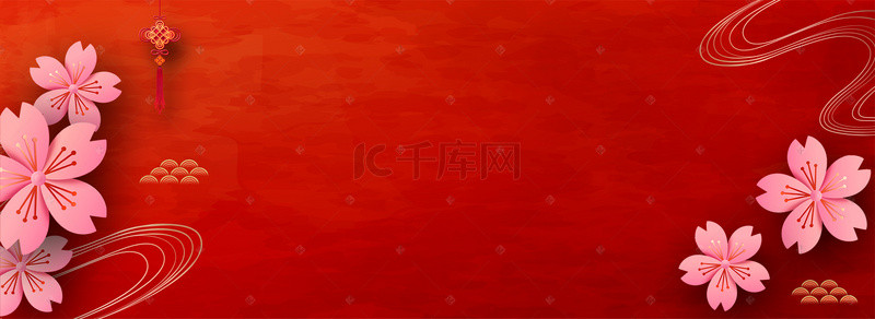 banner河流背景图片_中国风花朵中国结河流纹banner海报