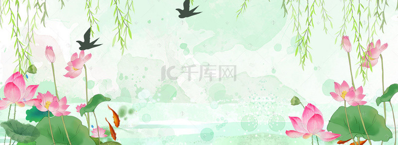 夏天夏季荷花中国风电商海报背景