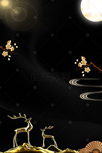 中国风黑色质感背景图片_中式古典中国风黑色质感金色广告背景
