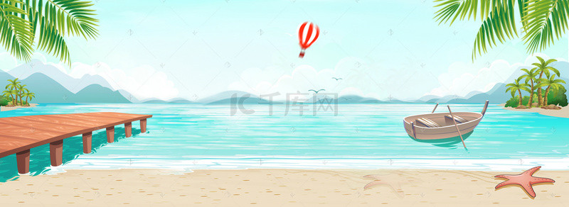 蓝天沙滩海边背景图片_简约夏季蓝天海边沙滩背景图