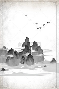 中国画水墨背景背景图片_灰色水墨山水中国画背景