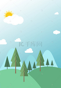 小森林海报背景图片_小清新手绘简约绿色森林植树节海报背景