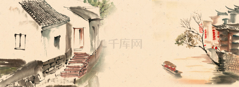 腊梅梅花水乡蓝色蝴蝶背景banner