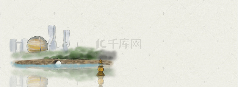 杭州西湖手绘背景图片_手绘杭州地标建筑