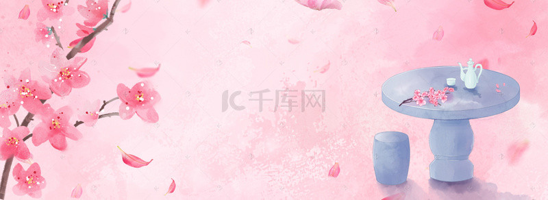 桃花花瓣背景背景图片_春季上新桃花节电商海报背景PSD