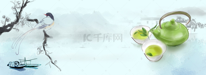 中国风清新广告背景图片_中国风春茶上市背景