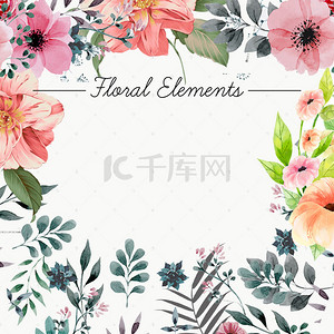 古典水彩花卉边框粉色主图背景