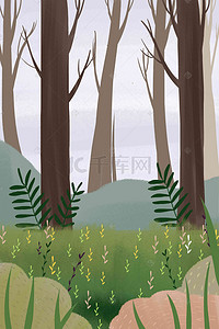 树林草地背景背景图片_灰色植物树林风景背景