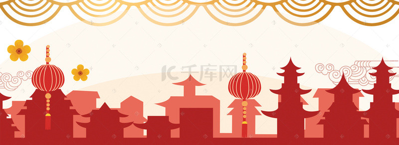 红色城市风背景图片_中国风红色城市背景