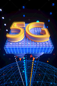 5g通讯背景图片_C4D立体几何5G酷炫科幻科技海报背景