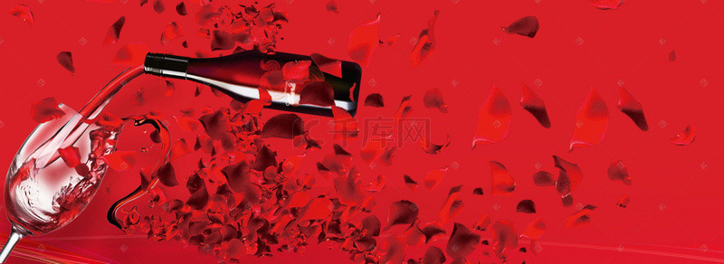 红色创意复古背景图片_华丽玫瑰花瓣红酒创意背景
