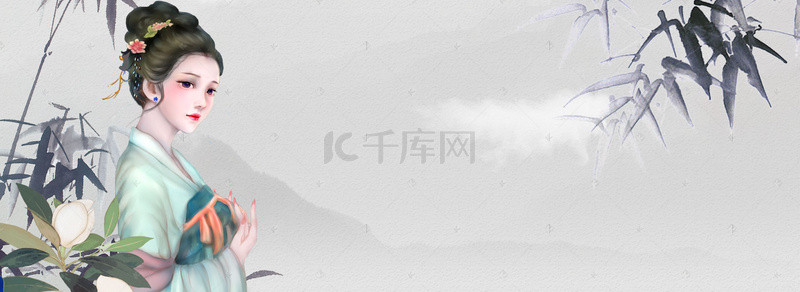 传统刺绣文艺古典灰色banner