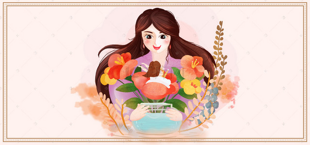 手绘花卉边框背景图片_妇女节手绘卡通母亲花卉banner