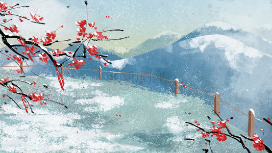 雪景手绘背景图片_手绘中国风立冬海报背景