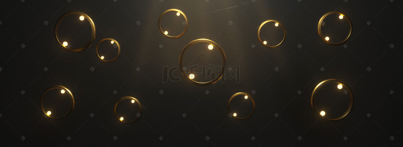 圆环发光背景图片_C4D黑金3D圆环发光小球背景