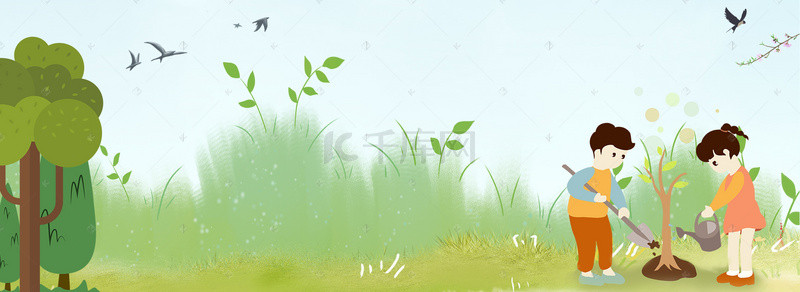 简约环保背景背景图片_卡通合成植树节背景素材