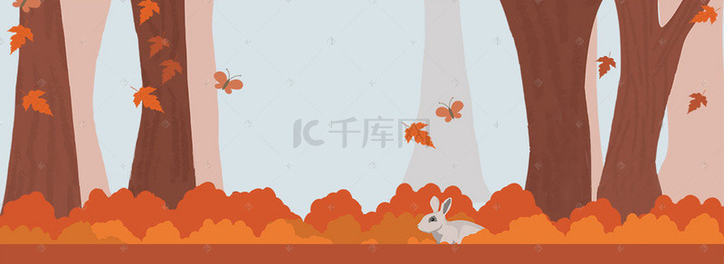 枫叶手绘背景背景图片_可爱卡通手绘兔子banner