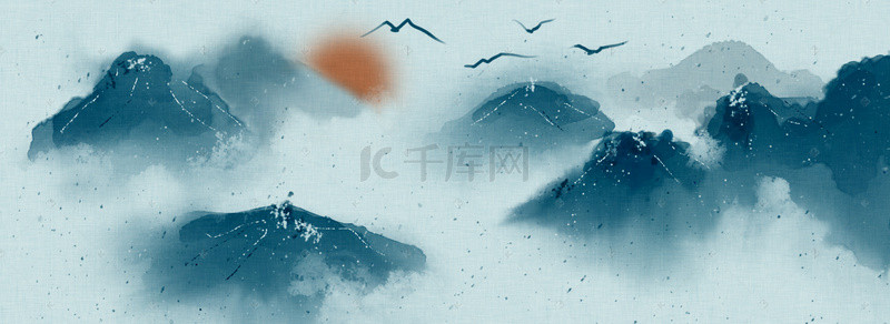 中国复古素材模板背景图片_简约水墨中国风banner