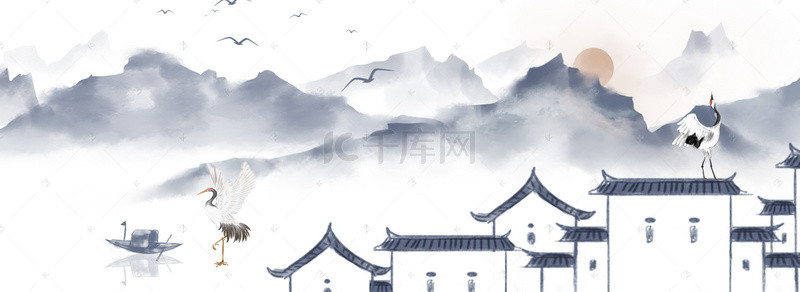 国画仙鹤背景图片_古风banner