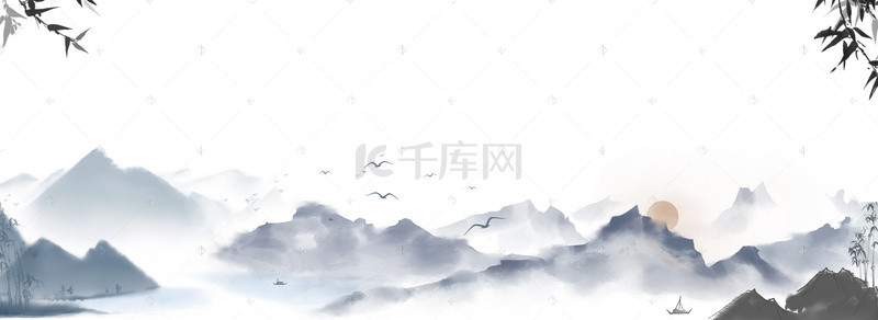 白色素材背景图片_中国风山水白色背景banner
