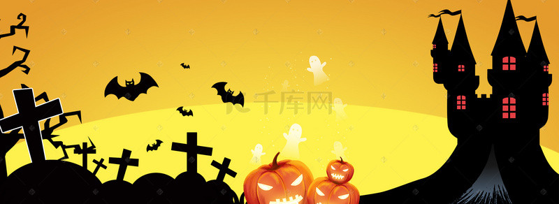 海报主题素材背景图片_万圣节蝙蝠文艺橙色banner