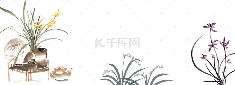 国风兰花背景图片_中国风兰花水墨复古淘宝banner