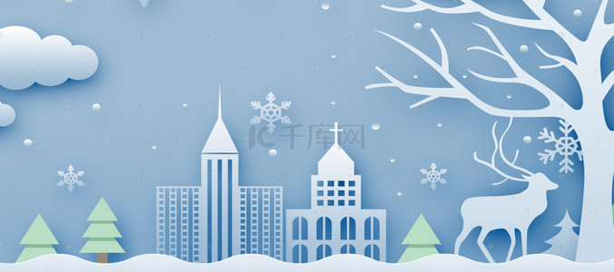 麋鹿蓝色背景图片_圣诞节麋鹿蓝色Banner海报背景