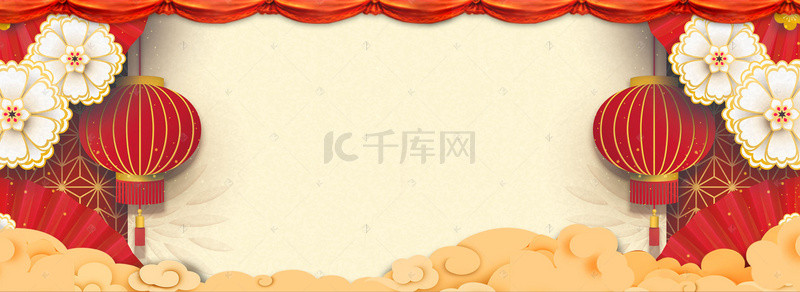 春节大气中国风红背景图片_中国风红色猪年剪纸风灯笼背景
