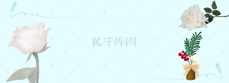 简约文艺咖啡背景图片_蓝色清新花卉玫瑰简约文艺banner