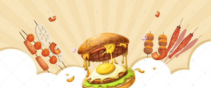 汉堡美食海报背景图片_卡通风吃货节美食节美食海报