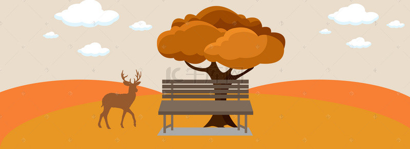 卡通背景矢量素材背景图片_秋天风景与树和鹿的背景矢量素材