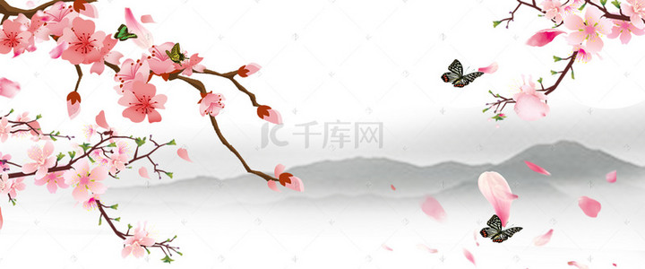 中国古韵背景图片_中国风桃花风景banner