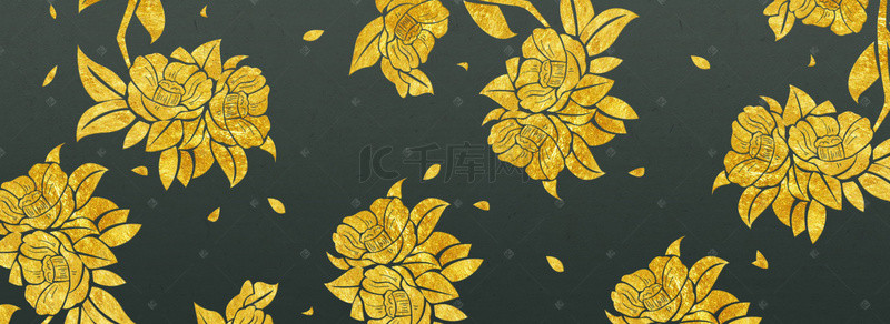 中式传统烫金背景图片_故宫色中式烫金风花朵背景
