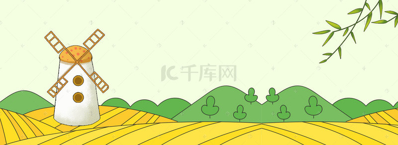 树林卡通背景图片_卡通金色芒种风车banner