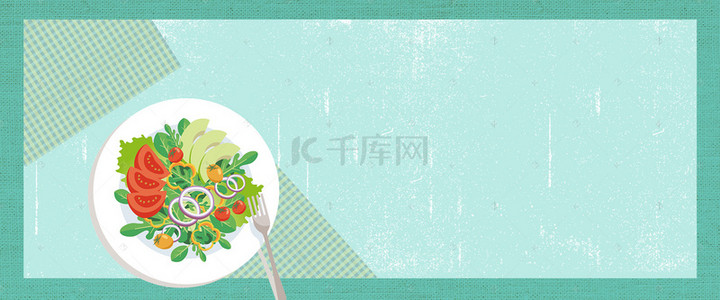 绿色海报卡通背景图片_膳食均衡卡通几何绿色banner