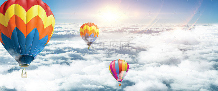 热气球天空背景图片_简约天空热气球梦幻背景